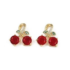 Настоящее золото 18K Латунные микро проложить кубического циркония подвески, без кадмия и без свинца, вишня, реальный 18 k позолоченный, 15x14.5x4.5 мм, отверстие : 4x3 мм