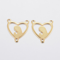 Золотой 304 нержавеющей стали ссылки люстра компонент, 3 Разъемы петли, сердце с женщиной, золотые, 16.5x15x1 мм, отверстие : 1.2 мм