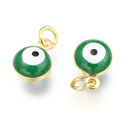 Sea Green Brass Enamel Charms, Real 18K Gold Plated, Long-Lasting Plated, with Jump Ring, Evil Eye, Sea Green, 9.5x6.5x4.5mm, Hole: 2.5mm