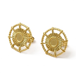 Real 18K Gold Plated Ion Plating(IP) 304 Stainless Steel Stud Earring Settings, Helm with Round Tray, Real 18K Gold Plated, 16mm, Pin: 0.8mm, Tray: 4mm