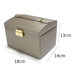 Olive 3-Layer Imitation Leather Jewelry Drawer Organizer Box with Handle and Mirror Inside, for Necklaces, Rings, Earrings and Pendants, Rectangle, Olive, 18x14x13cm