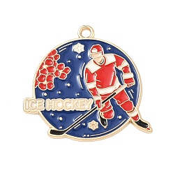 Другие Подвески из спортивного сплава с эмалью, золотые, хоккей, 29x30x1 мм, отверстие : 2 мм