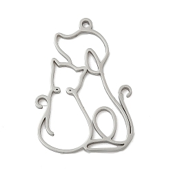 Нержавеющая Сталь Цвет 304 подвески из нержавеющей стали, полый, подвеска в форме собаки и кошки, анти-тускнение, лазерная резка, цвет нержавеющей стали, 30x21x1 мм, отверстие : 1.5 мм