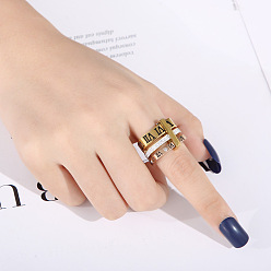 Золотой Римские цифры 304 кольца из нержавеющей стали и хрустальных страз, золотые, размер США 8 (18.1 мм)