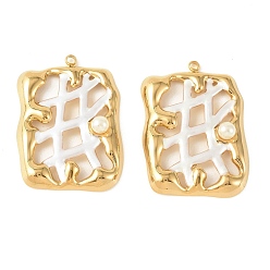 Настоящее золото 18K 304 нержавеющей стальной эмали подвески, прямоугольник амулеты, с пластмассовой жемчужиной abs, ионное покрытие (ip), долговечный, реальный 18 k позолоченный, 48x35x7.5 мм, отверстие : 2.8 мм