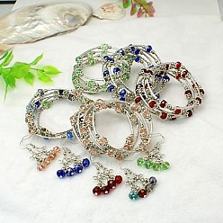 Gemischte Farbe Glas-Schmuck-Sets, , mit Tibetischen Stil Perlen, Messingrohr Perlen, Stahl-und Messingdraht Speicherohrhaken, Gemischte Farbe, Ohrringe: 40 mm, Armbänder: 55 mm