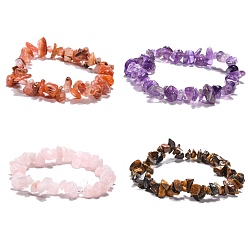 Mixed Stone Natural & Synthetic Mixed Stone Chips Stretch Bracelets, Inner Diameter: 2-1/8~2-1/4 inch(5.3~5.6cm)