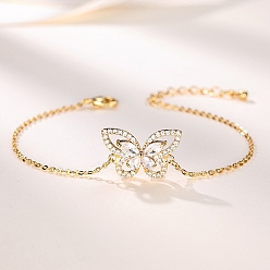 Бабочка Латунные браслеты с микропаве из чистого кубического циркония, браслеты-цепочки для женщин, золотые, бабочка, внутренний диаметр: 6-1/4 дюйм (16 см)