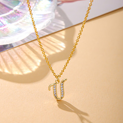 Letter U Модные латунные микропаве прозрачные кубические цирконии начальные подвески ожерелья для женщин, реальный 14 k позолоченный, Буква U, 16.54 дюйм (42 см)