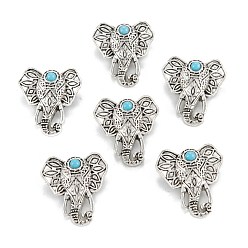 Antique Silver Tibetan Style Alloy Pendants, with Plastic Cabochon, Elephant, Antique Silver, 22x20x7.5mm, Hole: 1.6mm