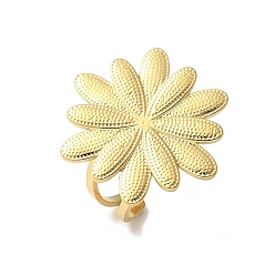 Настоящее золото 18K 304 из нержавеющей стали манжеты кольца, цветок, реальный 18 k позолоченный, Цветок: 28.5x28.5 мм, регулируемый