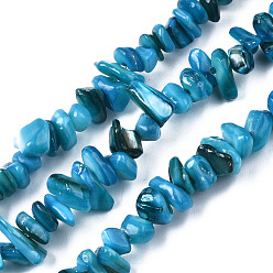 Deep Sky Blue Natural Freshwater Shell Beads Strands, Dyed, Chips, Deep Sky Blue, 2~6x4~14x4.5~8.5mm, Hole: 0.7~0.8mm, about 258~292pcs/strand, 31.10 inch~32.05 inch(79cm~81.4cm)