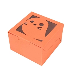 Оранжевый Хэллоуин призрак бумажные коробки для хранения подарков, с пластиковым окном, квадратный, оранжевые, 10x10x6.3 см