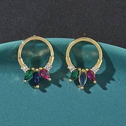 Настоящее золото 18K Латунные микро проложить серьги стержня кубического циркония, конский глаз с кольцом, стойки покрытие, долговечный, без кадмия и без свинца, реальный 18 k позолоченный, 18.5x13 мм