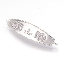 Real Platinum Plated Brass Micro Pave Cubic Zirconia Links, Real Platinum Plated, Elephant, 8.5x37.5x2mm, Hole: 1mm