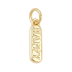 Настоящее золото 18K Латунные подвески, прямоугольник со словами happy charms, долговечный, без свинца и без кадмия, стойки покрытие, с целью перехода в кольце, реальный 18 k позолоченный, 14x4x1.5 мм, отверстие : 3.3 мм