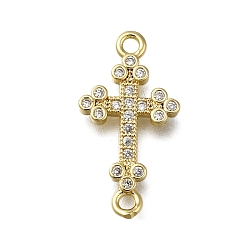 Настоящее золото 18K Подвески-крестики из латуни с прозрачным кубическим цирконием, долговечный, стойки покрытие, без свинца и без кадмия, реальный 18 k позолоченный, 21.5x11.5x2 мм, отверстие : 1.6 мм