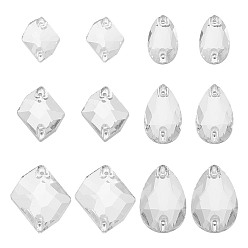 Хрусталь AB 80 шт. 6 стиль неправильный ромб и каплевидный стеклянный пришитый стразы, плоская задняя и задняя, граненые, кристалл, 17~26x10.5~22x4~5.5 мм, отверстие : 0.8~1.2 мм