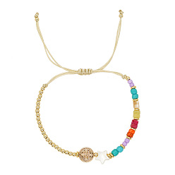 Природный Драгоценный Камень Винтажные браслеты из бусин с драгоценными камнями, латунью и натуральными ракушками для женщин., звезда и плоская круглая фигурка с изображением Иисуса