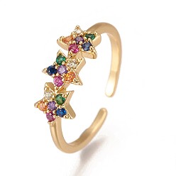 Golden Brass Micro Pave Cubic Zirconia Finger Rings, Star, Golden, Size 6, 16mm