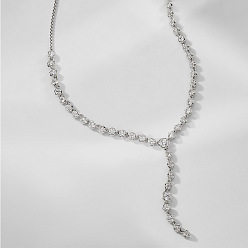 Платина Плоские круглые латунные микропаве прозрачные кубические цирконии теннисные ожерелья y для женщин, платина, 17.72 дюйм (45 см)