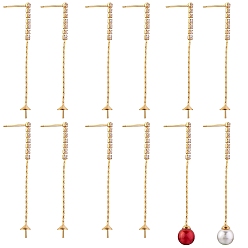 Golden 10Pcs Brass Micro Pave Clear Cubic Zirconia Stud Earring Findings, with 925 Sterling Silver Pins, For Half Drilled Bead, Nickel Free, Golden, 59x2mm, Pin: 0.5mm, Pin: 0.5mm(For Half Drilled Bead)