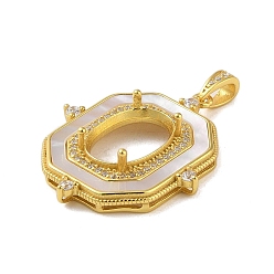 Real 18K Gold Plated 925 Sterling Silver Micro Pave Cubic Zirconia Basket Pendant Setting with Prongs Mounting, with Shell, Open Back Settings, Flat Round, Real 18K Gold Plated, Tray: 12x8mm, 30x24x7mm, Hole: 5mm