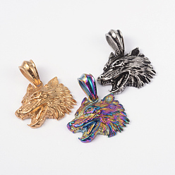 (52) Непрозрачная лаванда 316 хирургические подвески из нержавеющей стали, волк, разноцветные, 29x34x8 мм, отверстие : 7x12 мм