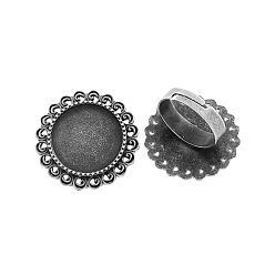 Antique Silver Adjustable Iron Flower Finger Ring Components Alloy Cabochon Bezel Settings, Cadmium Free & Lead Free, Antique Silver, 17x5mm, Flat Round Tray: 18mm