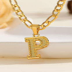 Letter P 304 цепочка с подвеской в виде Фигаро из нержавеющей стали, золотые, Письмо P, 17.72 дюйм (45 см)