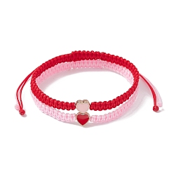 Pink 2Pcs 2 Colors Braided Nylon Thread, Chinese Knotting Cord Beading Cord Braided Bead Best Friends Bracelts, with Alloy Enamel Beads, Heart, Red, Pink, 60~110, 1pc/color