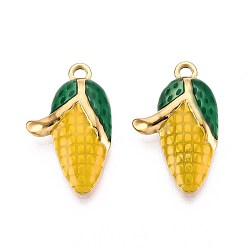 Золотистый 304 подвески из нержавеющей стали, с эмалью, Кукурузный шарм, реальный 18 k позолоченный, ионное покрытие (ip), золотые, 23x13.5x4 мм, отверстие : 2 мм