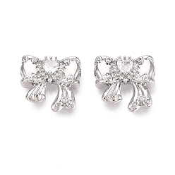 Платина Латунные микропаве прозрачные подвески с фианитом, бантом прелести, платина, 15x16x6 мм, отверстие : 1.6 мм