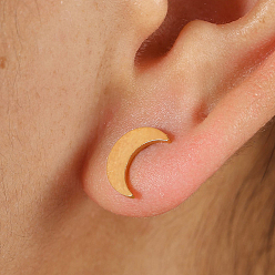 Настоящее золото 18K Модные и милые серьги-гвоздики «Луна» из нержавеющей стали, реальный 201 k позолоченный, 18 мм