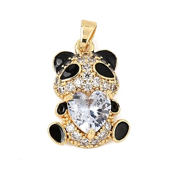 Golden Brass Micro Pave Clear Cubic Zirconia with Glass Pendants, Panda Charms, Golden, 21x15.5x6mm, Hole: 5x3.5mm