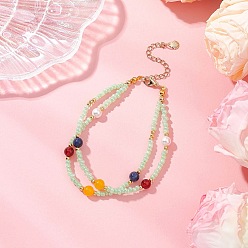 Аквамарин Многорядные браслеты из стеклянных семян браслеты для женщин, с натуральным малайзийским нефритом, сердоликом, ракушечным жемчугом и лазуритом, аквамарин, 8-1/8 дюйм (20.7 см)