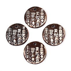 Кокосово-Коричневый Фарфора ручной работы подвески, плоские круглые с человека, фантазии античного стекла фарфора, кокосового коричневый, 49.5~50x10~10.5 мм, отверстие : 4.5~5 мм