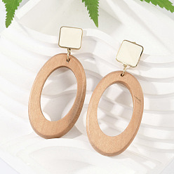 Золотой 304 серьги-гвоздики из нержавеющей стали с эмалью, с деревом, овальные, ионное покрытие (ip), золотые, 68.5x31.5 мм