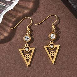 Золотой и Зелено-патиновый 304 треугольные серьги-подвески из нержавеющей стали, ионное покрытие (ip), золотисто-зеленая патина, 51x15 мм