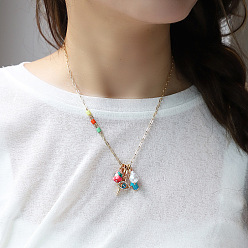 Разноцветный Ожерелья с подвесками из пластикового жемчуга и эмали в виде руки хамсы, сглаза и перца для женщин, золотые, красочный, 17.72 дюйм (45 см)