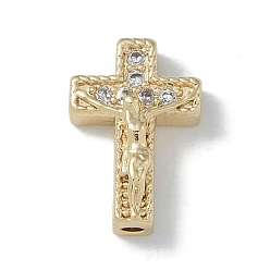 Настоящее золото 18K Покрытие стойки латунь микропаве прозрачные кубические циркониевые бусины, долговечный, без свинца и без кадмия, крестик, реальный 18 k позолоченный, 15.5x10.5x5.5 мм, отверстие : 1.6 мм