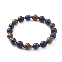 Lapislazuli Natürliche Lapislazuli (gefärbte) Stretch-Armbänder, mit nichtmagnetischen synthetischen Hämatitperlen und Holzperlen, Rund & abacus, 2 Zoll (5.2 cm)