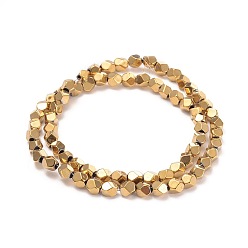 Golden Plated Electroplate Non-magnetic Synthetic Hematite Beads Strands, Polygon, Golden Plated, 5.5~6x5.5~6mm, Hole: 1.6mm, about 69pcs/strand, 15.3 inch(39cm)