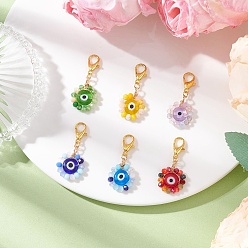 (52) Непрозрачная лаванда 6 шт. подвесные украшения ручной работы от сглаза в виде лэмпворка, со стеклянными шариками и сплавов застежками когтя омара, разноцветные, 31.5 мм