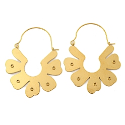 Real 18K Gold Plated Ion Plating(IP) 304 Stainless Steel Earrings for Women, Flower, Real 18K Gold Plated, 55x43x2mm