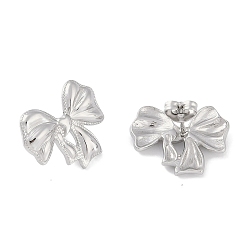 Нержавеющая Сталь Цвет Не тускнеют 304 серьги-гвоздики из нержавеющей стали, для женщин, бантом, цвет нержавеющей стали, 16x19.5 мм