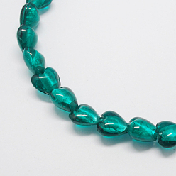Teal Handmade Silver Foil Glass Beads, Heart, Teal, 15x15x10mm, Hole: 1~2mm