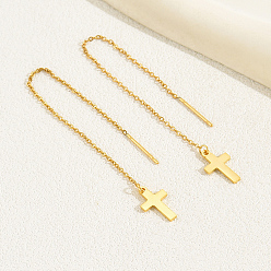 Настоящее золото 18K Геометрические круглые серьги с кисточками-гвоздиками 201 цепочка из нержавеющей стали, крестик, реальный 18 k позолоченный