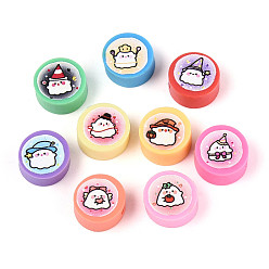 Разноцветный Печатные бусины из полимерной глины ручной работы, плоский круглый с призраком, красочный, 9~10x4~5 мм, отверстие : 1.8~2 мм