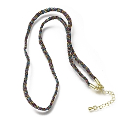 Colorful 3.5MM Polyester Metallic Cord Braided Cord Necklace Making, with Brass Findings and 202 Stainless Steel Lobster Claw Clasps, Long-Lasting Plated, Rack Plating, Golden, Colorful, 16.14 inch(41cm)~18.11 inch(46cm)